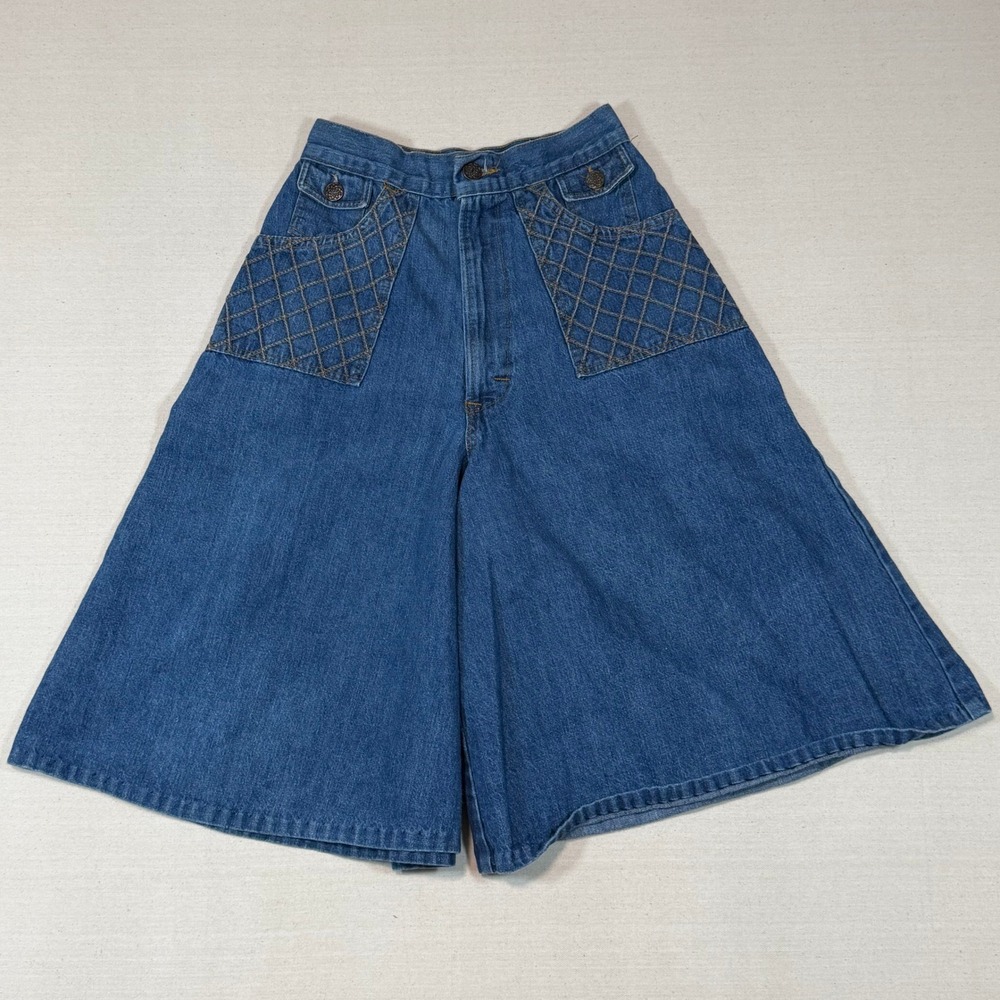 Vintage h.i.s. Denim Culottes Size 22w High Waisted Quilted Wide Leg Shorts